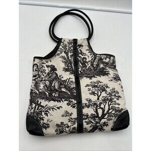 J Jill Woven black and white toile de Jouy pastoral scene print Tote Bag Vintage
